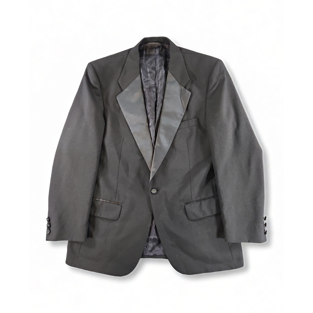 Minimalist Preppy Burberrys Tuxedo Blazer Mens 100% Wool Satin Lapel 90s Vintage